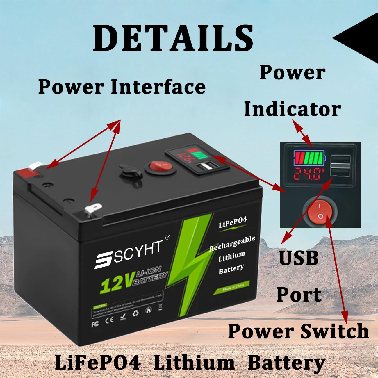 Batería LiFePO4 12V 20Ah 16Ah Batería de Litio 18Ah Baterías Recargables 12V Baterías Iones Litio para energía Solar para Motor 100W a 250W con Cargador y Puerto USB,12v20ah