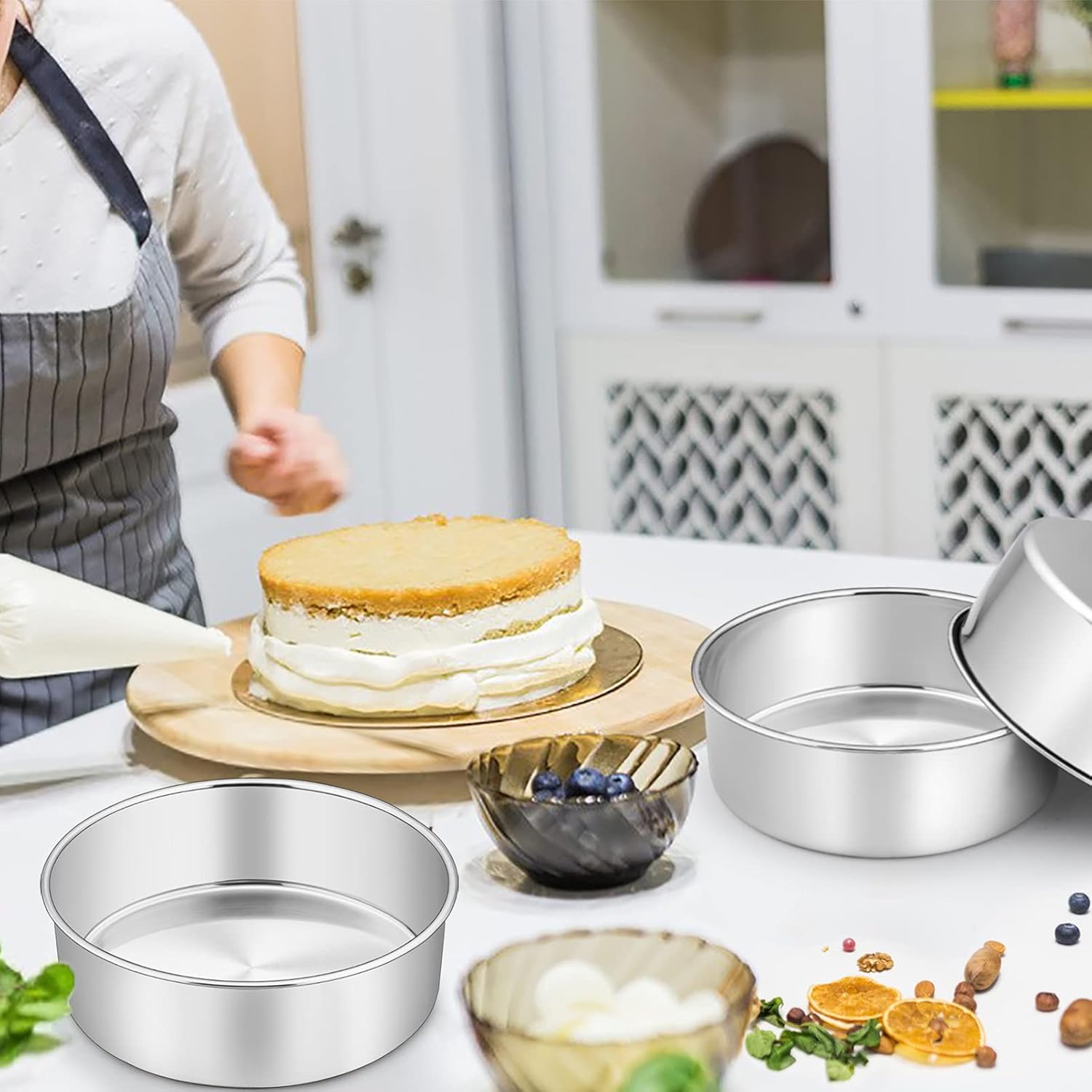 Cookie Inch Set Of 3, Stainless Steel Round Layer Cake Baking