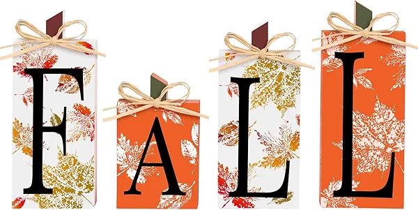 Super Holiday Fall Decor, 4 PCS Autumn Wood Sign Include Fall Lettered Block Tabletop Decorations, for Farmhouse Harvest Thanksgiving Home Office Indoor Party Decor.