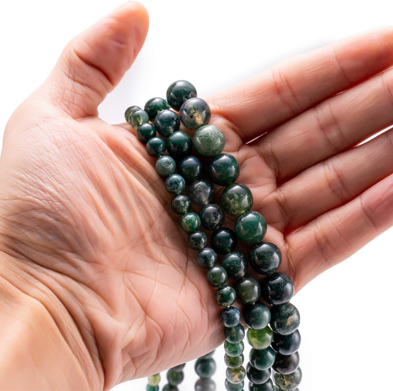 Natural Moss Agate Stone Round Loose Semi Gemstone Beads for Jewelry Making 10MM 38PCS Moss Agate 10mm