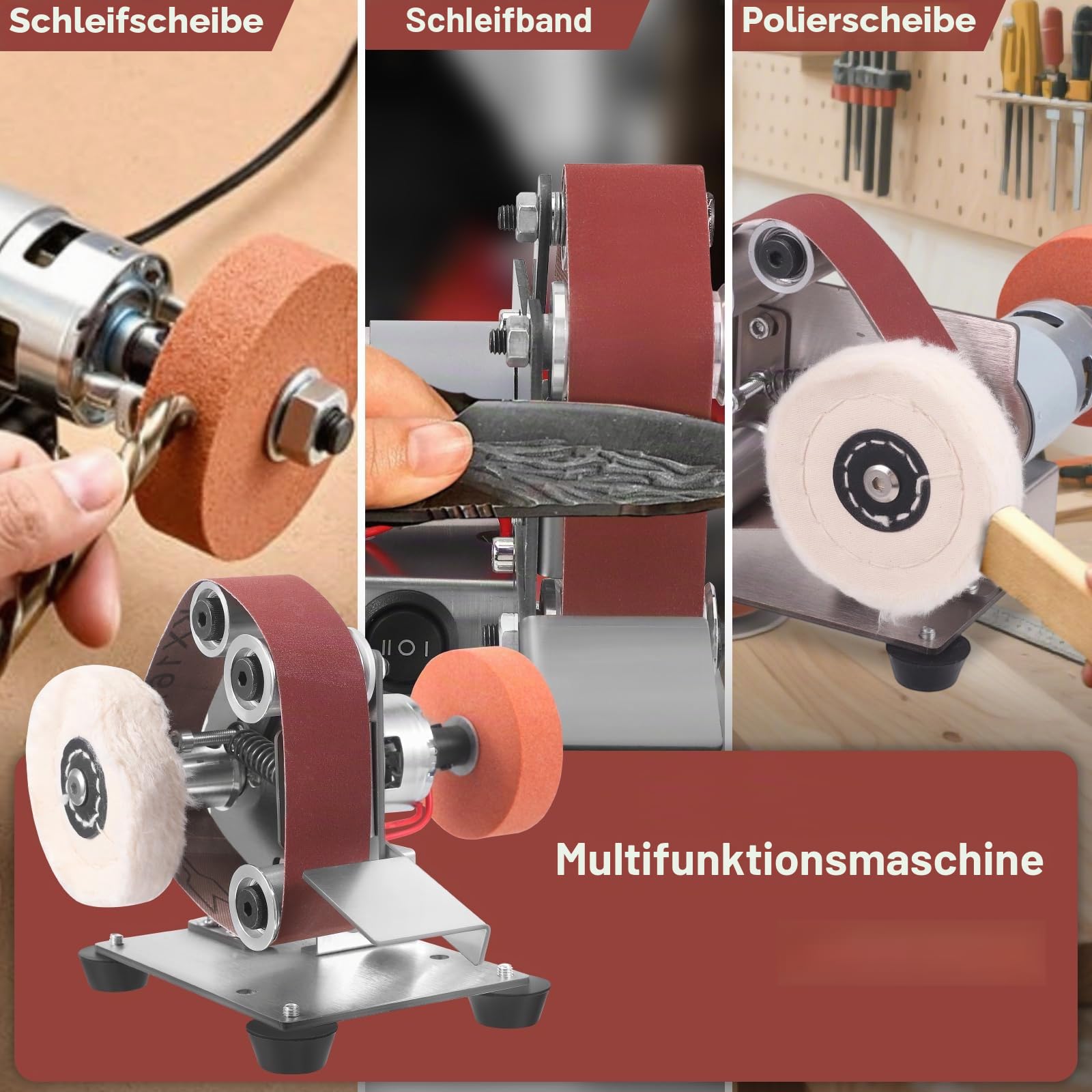 Mini Bandschleifer, Bandschleifer Elektrisch 7 Einstellbare Geschwindigkeits, Kleiner Schleifer Schärfer Poliermaschine mit 20 Schleifbänder (80-1000 Körnung) für Messermachen Holz Metallbearbeitung