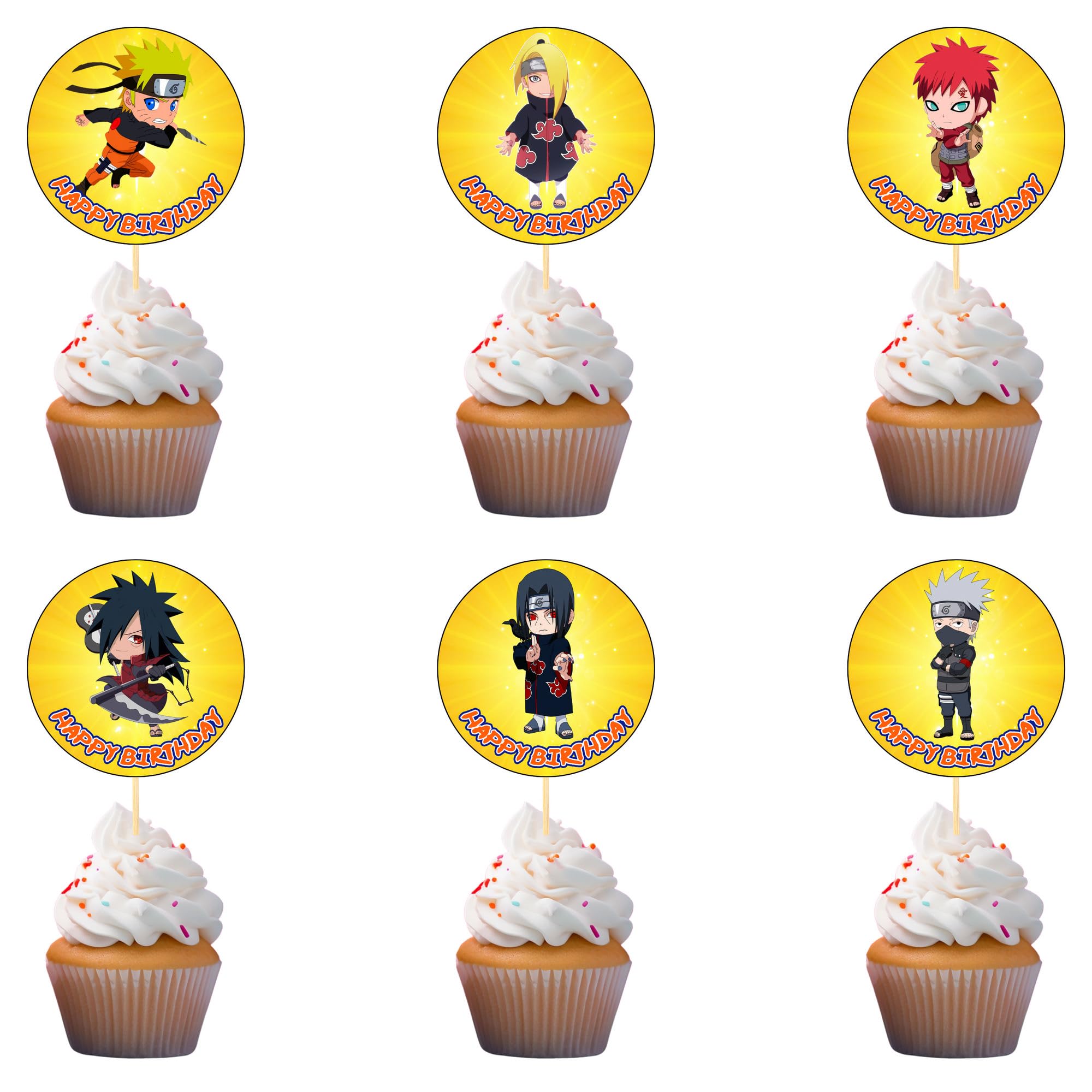 18x Nija Cupcake Toppers – Strong Picks Happy Birthday Décor, Cupcake Decorations for Kids Birthdays