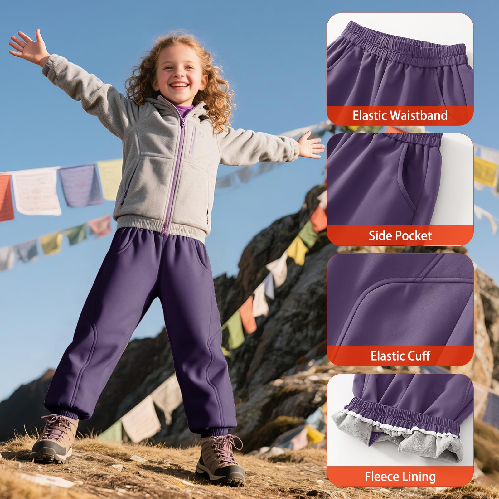 Pantaloni Softshell Foderato in Pile per Bambini, Impermeabili Antivento Inverno Termici Morbido Ragazzi Pantalone per Trekking Hiking Pioggia Montagna Escursionismo, 6-14 Anni