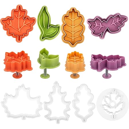 8 Pieces Fall Leaves Cookie Cutters Autumn Leaves Cutters Mould Maple Leaves Baking Pie Crust Fondant Stampers for Thanksgiving Christmas Autumn Biscuits Baking Decoration DIY Tools