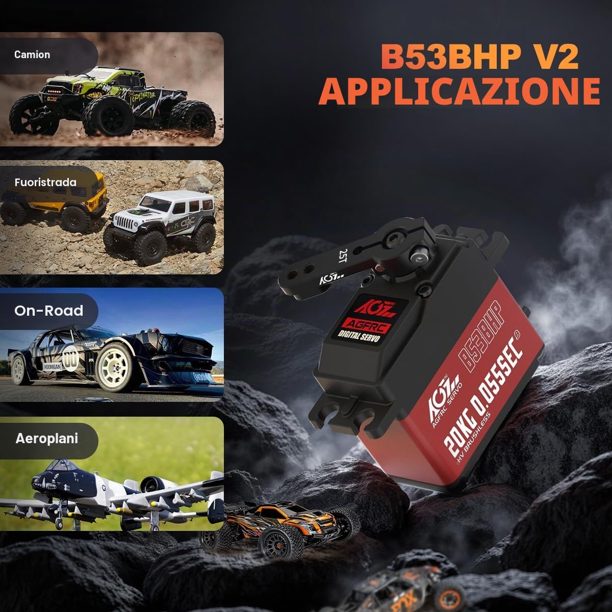 AGFRC Sterzo senza spazzole ad alta velocità RC-Servo-Motor - Servo digitale 0.055s con ingranaggio in metallo per cingoli per auto 1/10 RC (B53BHP V2)