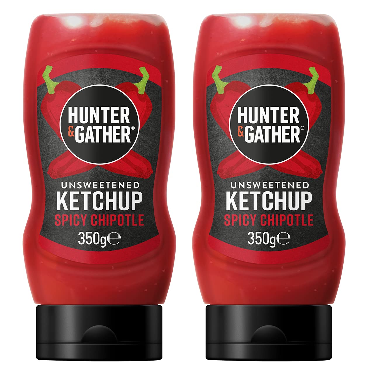 Hunter & Gather Salsa de ketchup picante sin azúcar, 2 x 350 g de ketchup de chipotle picante, paleo, baja en carbohidratos y vegana, sin azúcar añadido y edulcorantes