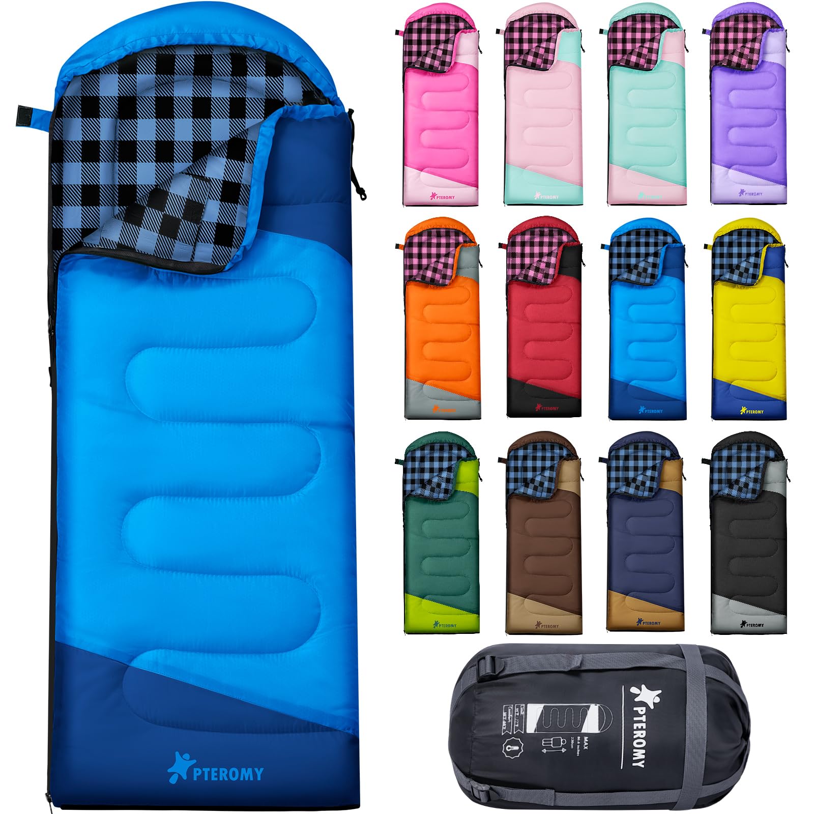 PTEROMY Sleeping Bags for Adults Lightweight and Machine Washable Water Resistant Backpacking Camping Sleeping Bag for Warm Cold