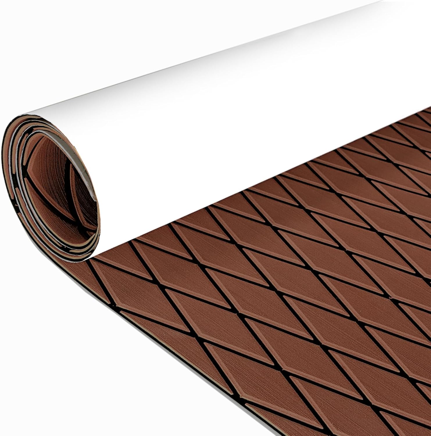 KXKZREN EVA Foam Boat Flooring Decking Sheet 6mm Thick Diamond Anti-Slip Marine Flooring Mat Self Adhesive Deck Pad for Bass Boat Yacht Motorboat RV Cooler Tops,47.2" x 94.5" / 27.6"x74.8" Dark Brown and Black Seam ( Matchable Diamond ) 93.8 x 43.9 inch , 28.63sq.ft