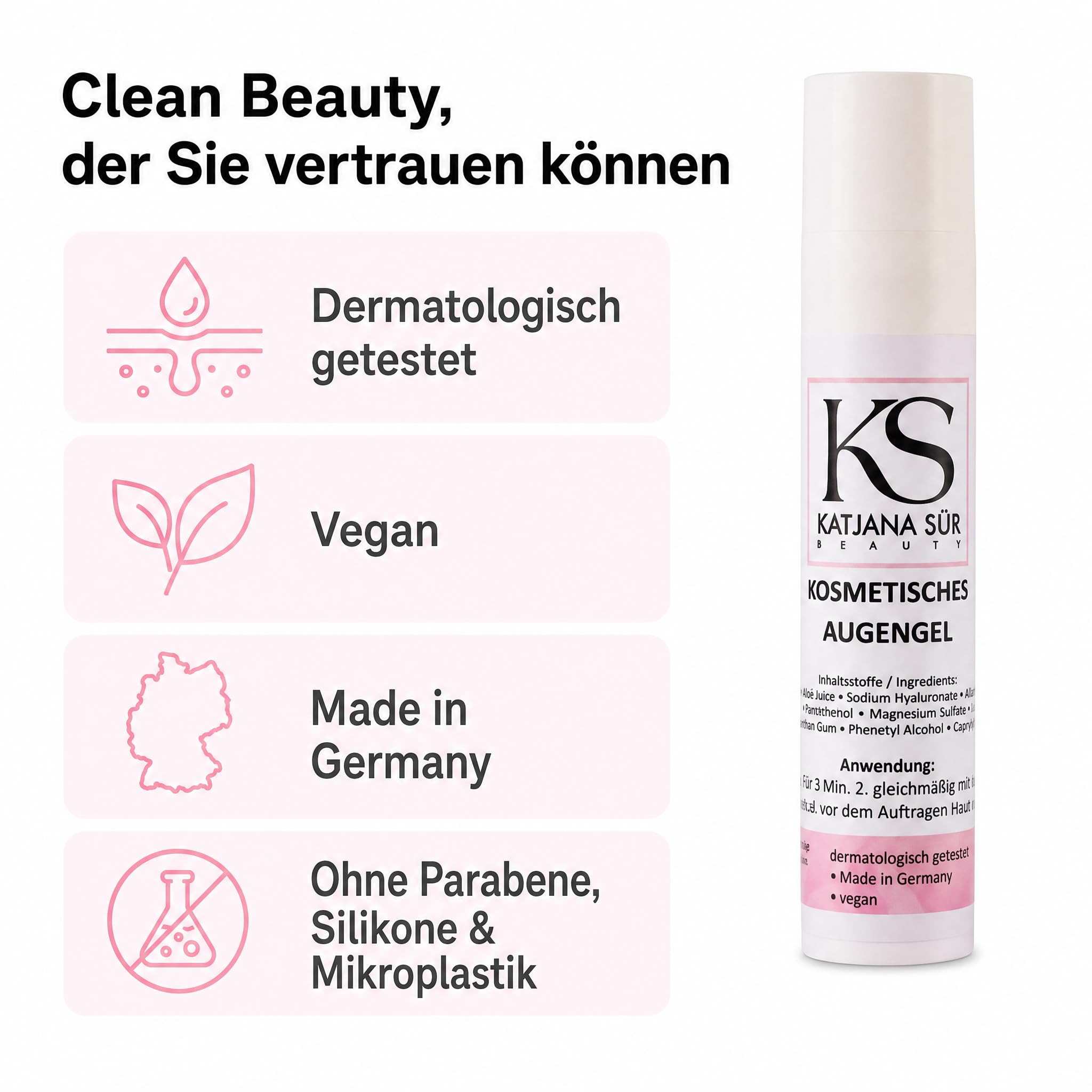 KS Beauty Kosmetisches Augengel Natur – Augengel mit Aloe Vera, Hyaluronsäure, Kornblumenextrakt & Allantoin (50 ml) | Leichtes Gel für die empfindliche Augenpartie – feuchtigkeitsspendend, vegan, dermatologisch getestet, Made in Germany