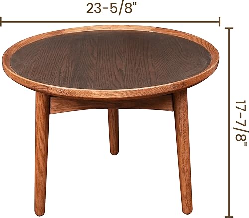 Miniatura 2 de CONSDAN Mesa auxiliar redonda 24, marco de roble macizo y parte superior de chapa, madera dura cultivada en Estados Unidos, sala de estar moderna,