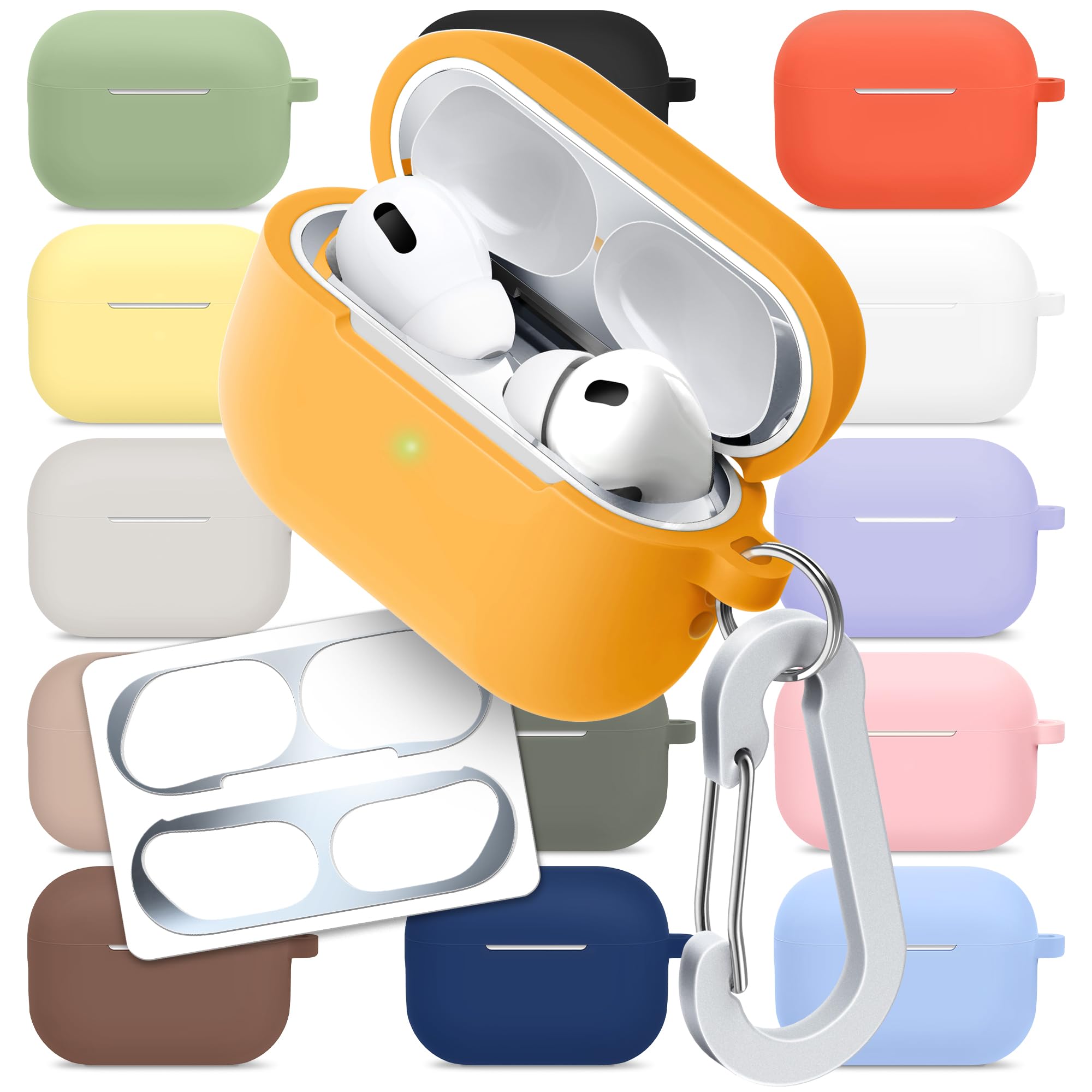 [3 in 1] AirPods Pro 3 Silicone Case + Anti-Lost Carabiner + Dust Guard Metal Film, Protective Cover with Keychain for Apple AirPods Pro3 (2025) — view 35