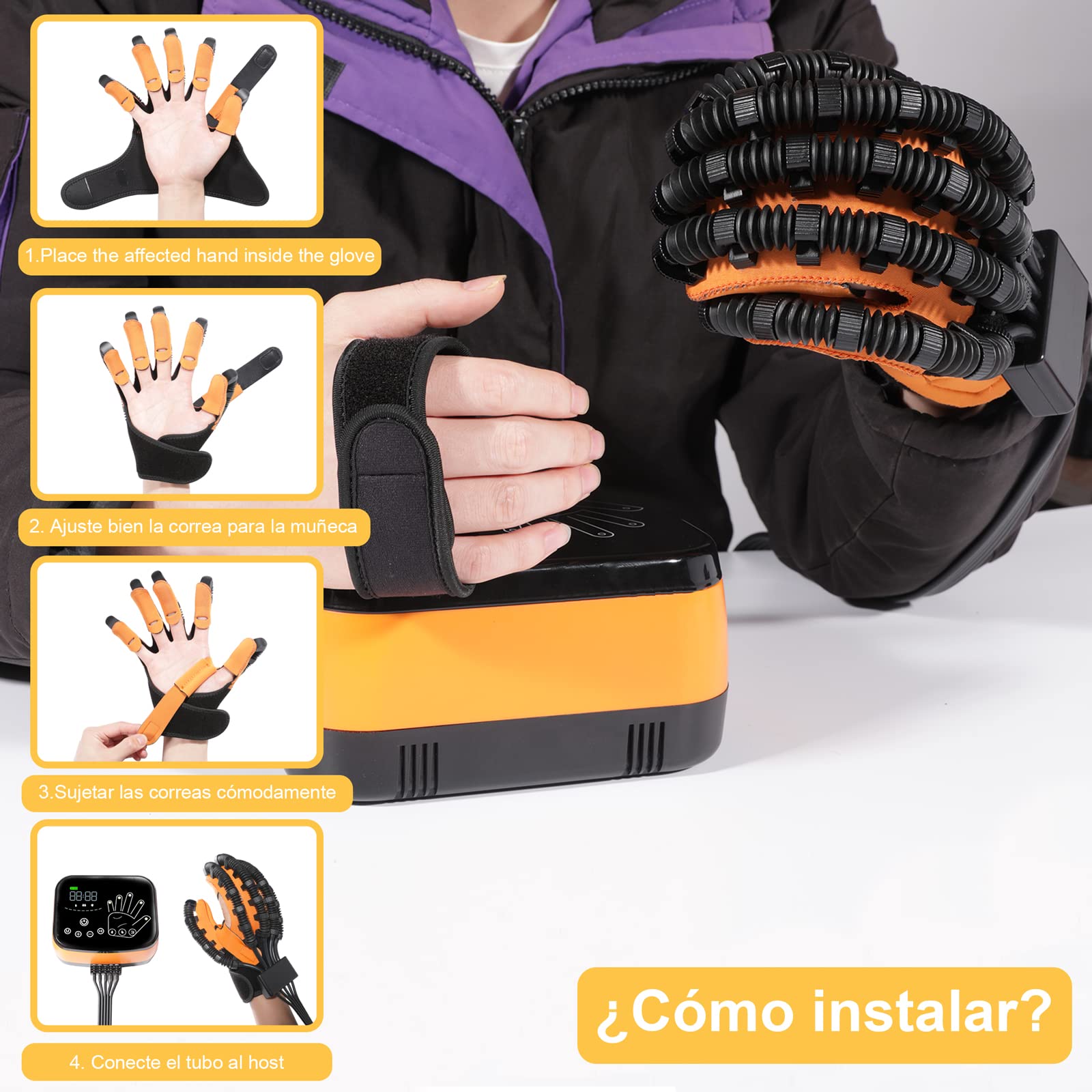 MZU Guantes Robóticos De Rehabilitación Mejorados, Equipo De Rehabilitación De Dedos, Guantes Para La Recuperación Funcional De La Mano Hemipléjica, Ejercitador De Dedos（Zurdo L）