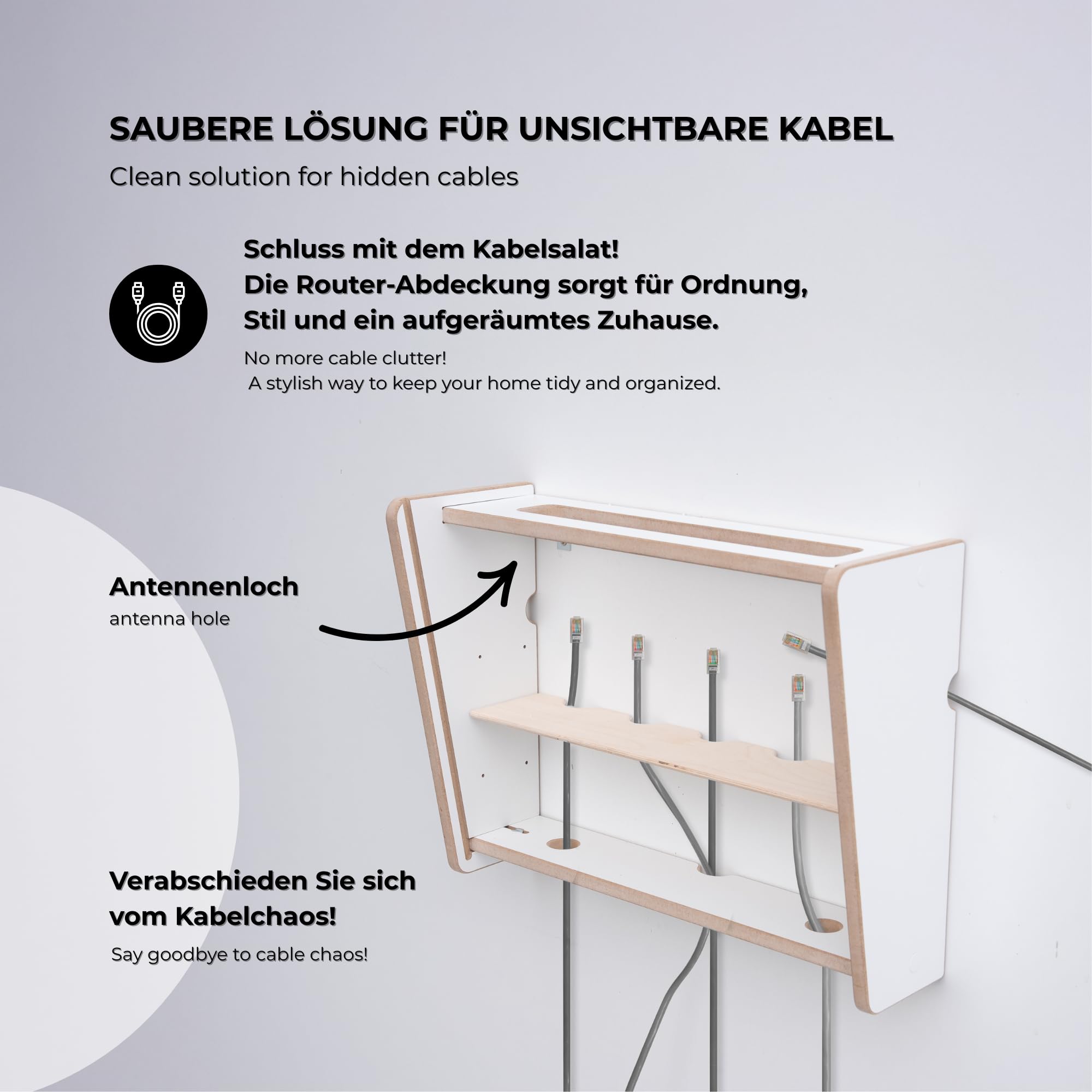 OHANA Router Cabinet - Router Storage Box - WiFi Shelf - Router Hide - Wall Box, Natural, 42x10x32 - Image 3