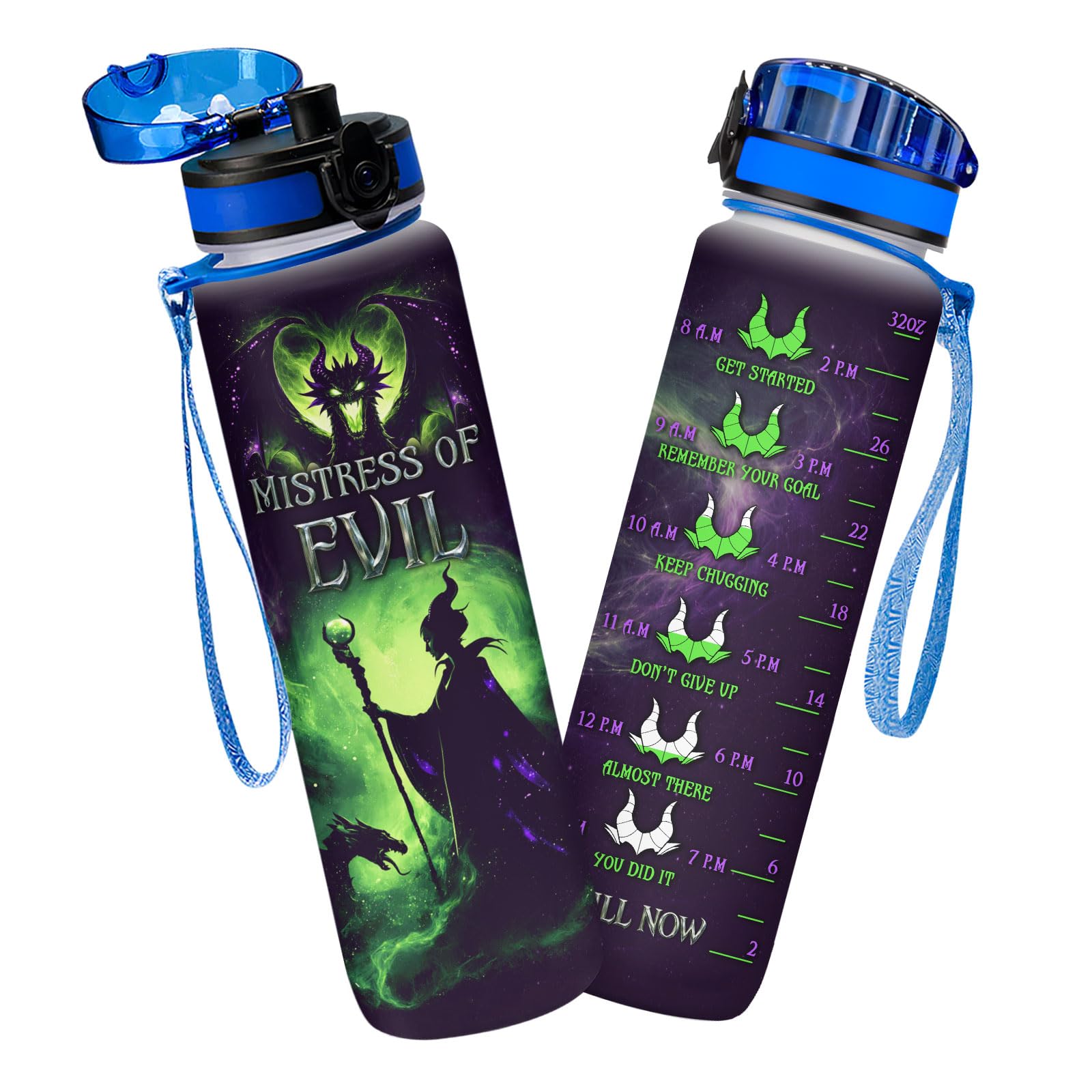GEPOSTORE Dark Fairy Water Bottle 32oz with Time Marker, Gothic Witchy Gift