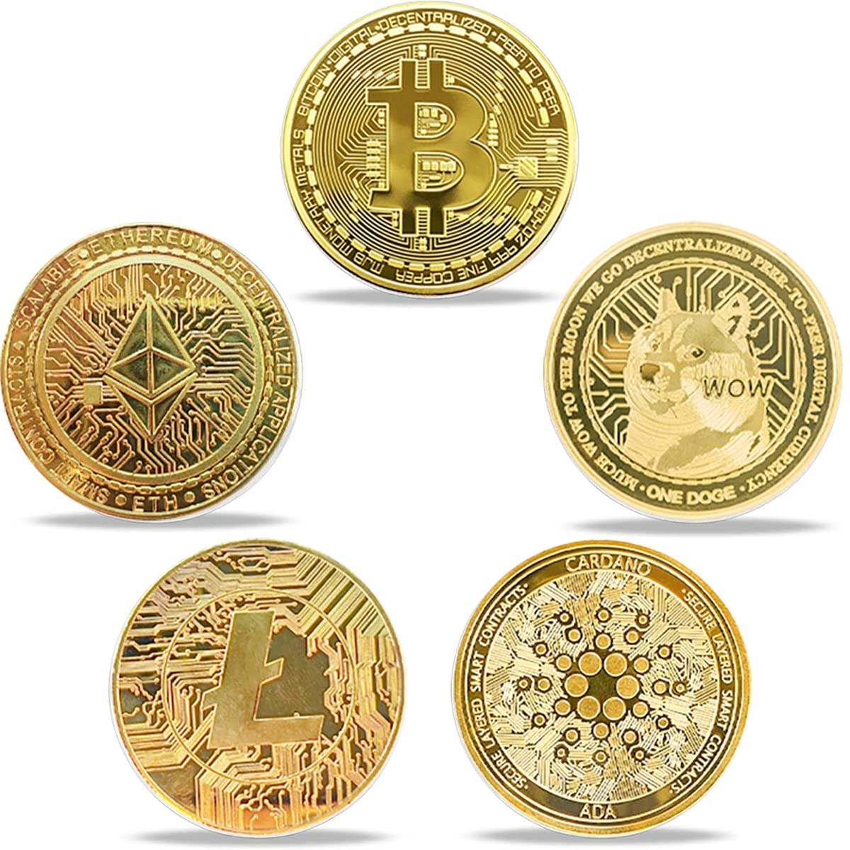 Bitcoin Ethereum Litecoin Dogecoin Cardano Commemorative Collection Coin  5pcs Btc | Desertcart Cyprus
