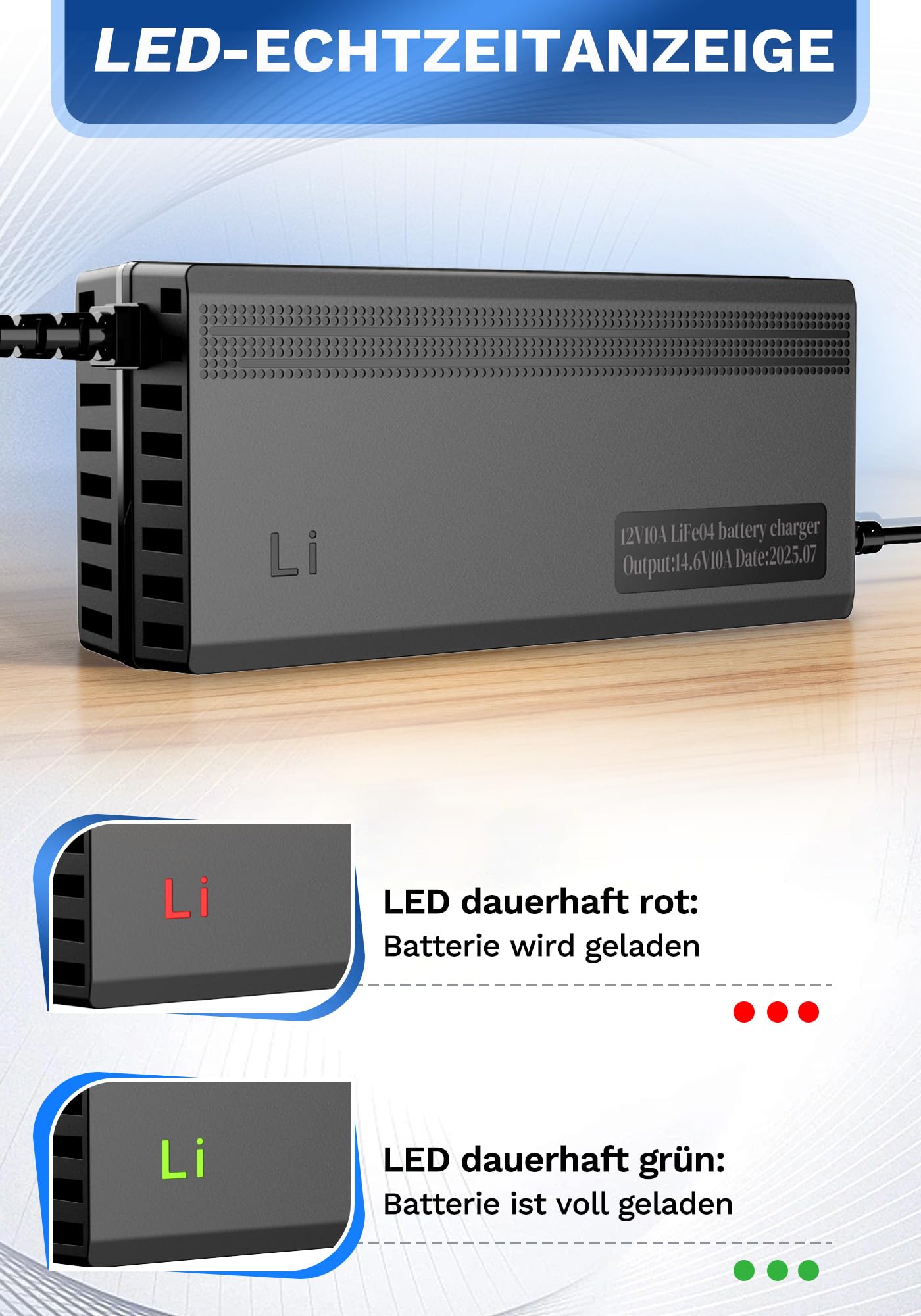 14,6V 10A LiFePO4 Lithium Batterie Ladegerät, Ladegerät 12V für LiFePO4 Lithium Ionen Batterie