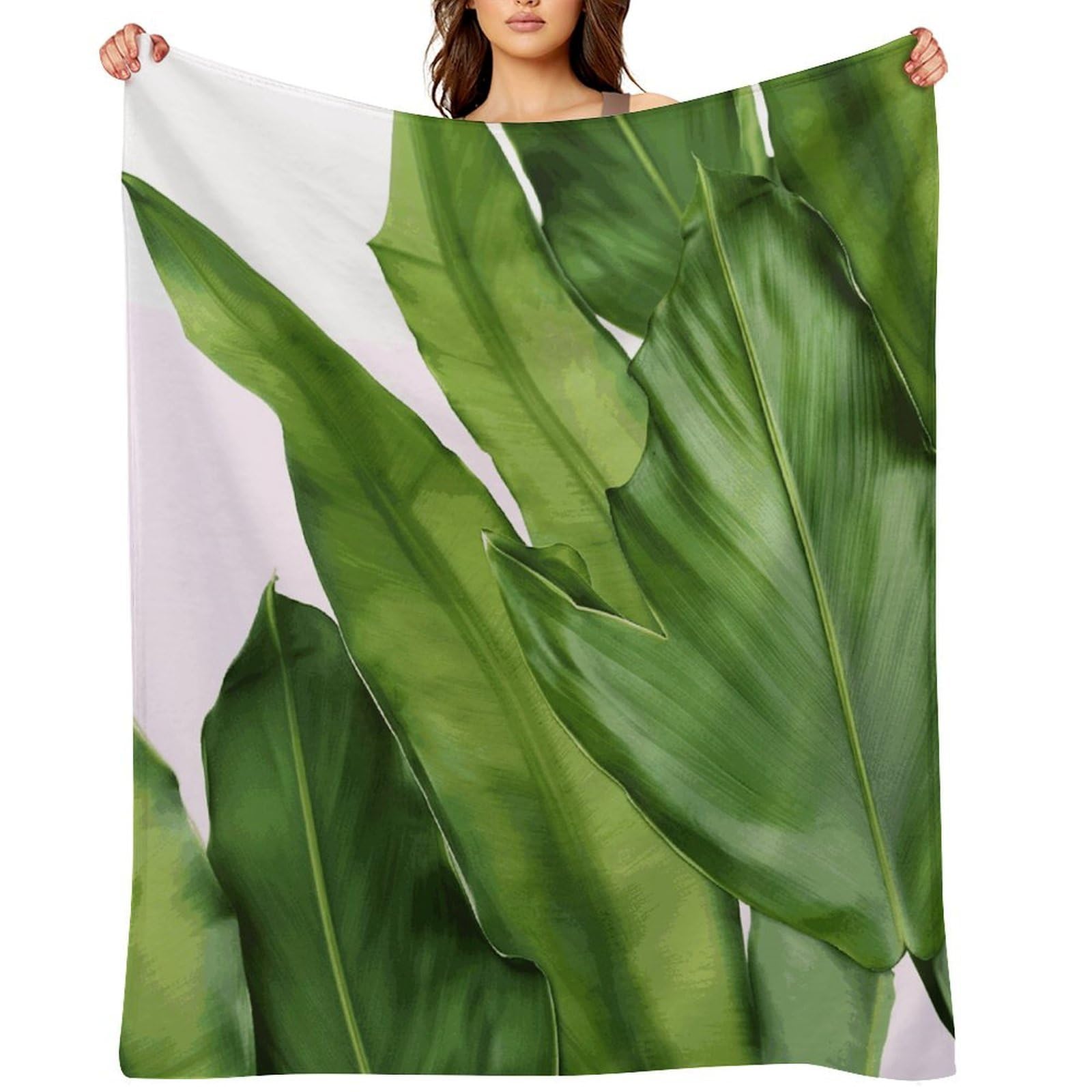 Fekiloot Style Fresh Banana Leaves Throw Blankets Camping Blanket60 X80