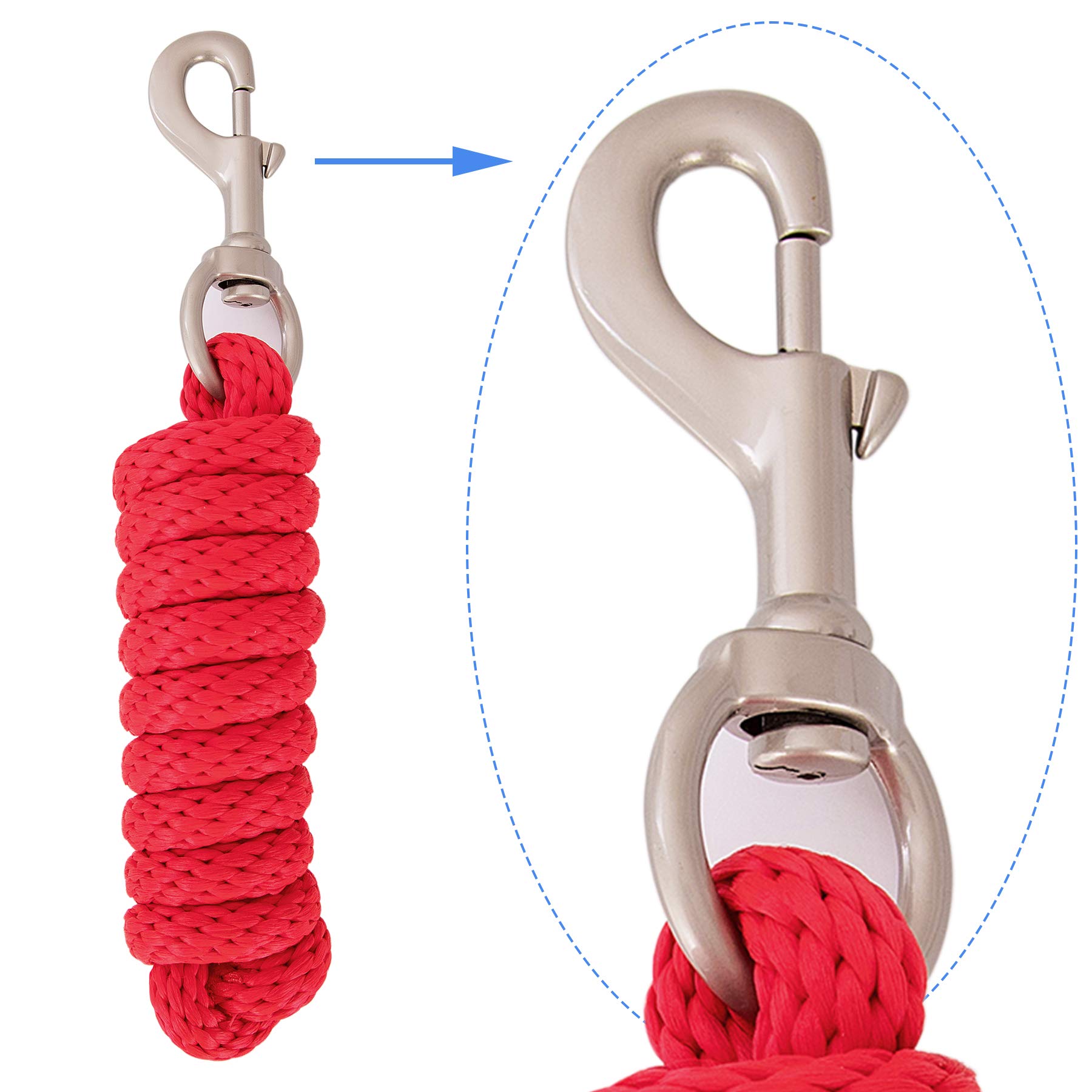 Guida Animali Fattoria Merauno® Maglia Di Guida Per Cavallo - Guinzaglio Collegamento Con Moschettone, Per Pony, Asino, Capra (Rosso Guida Cavalli Asini Capre - 5