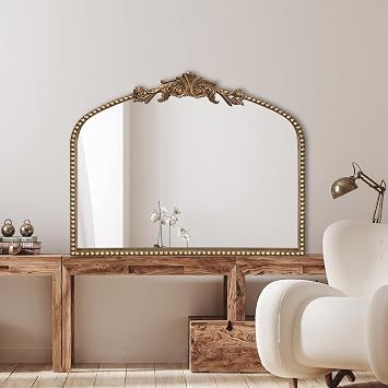 BAODANFU Baroque Arched Wall Mirror Entryway, Gold Vanity Mirror Decorative