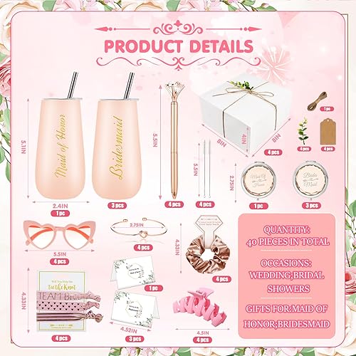 Miniatura 2 de Juego de 4 regalos de propuesta de dama de honor, regalos de boda para dama de honor de 6 onzas, juego de 4 bolsas de propuesta de dama de honor,