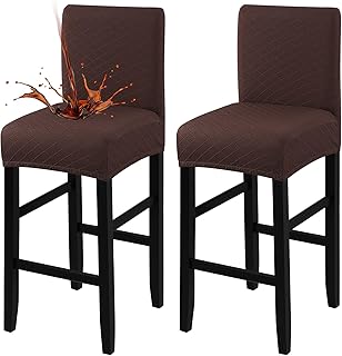 Fuloon Waterproof Bar Stool Covers 2 PCS, Stretch Pub Tall Chair Slipcover with Backs Counter Chair Cover Barstool Slipcovers Removable Washable (Chocolate, 2 PCS)
