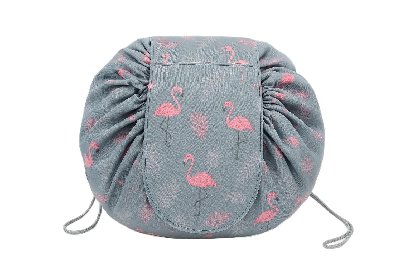VyomBox Makeup & Toiletry Bag with Drawstring for Women & Girls – Waterproof Portable Cosmetic Pouch, Vanity Travel Organizer Bag for Daily Use (Grey Flamingo)-image-12
