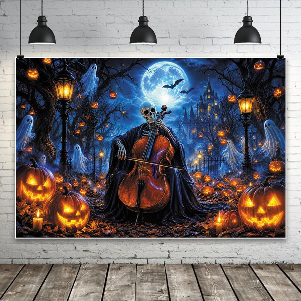 3 x 2,5 m szczęśliwe tło Halloween, solo, wiolonczela, śmieszny baner fotograficzny, świecąca latarnia Jack dynia, retro, światło uliczne z niebieskim i ciemnym klimatem, dekoracja tła na