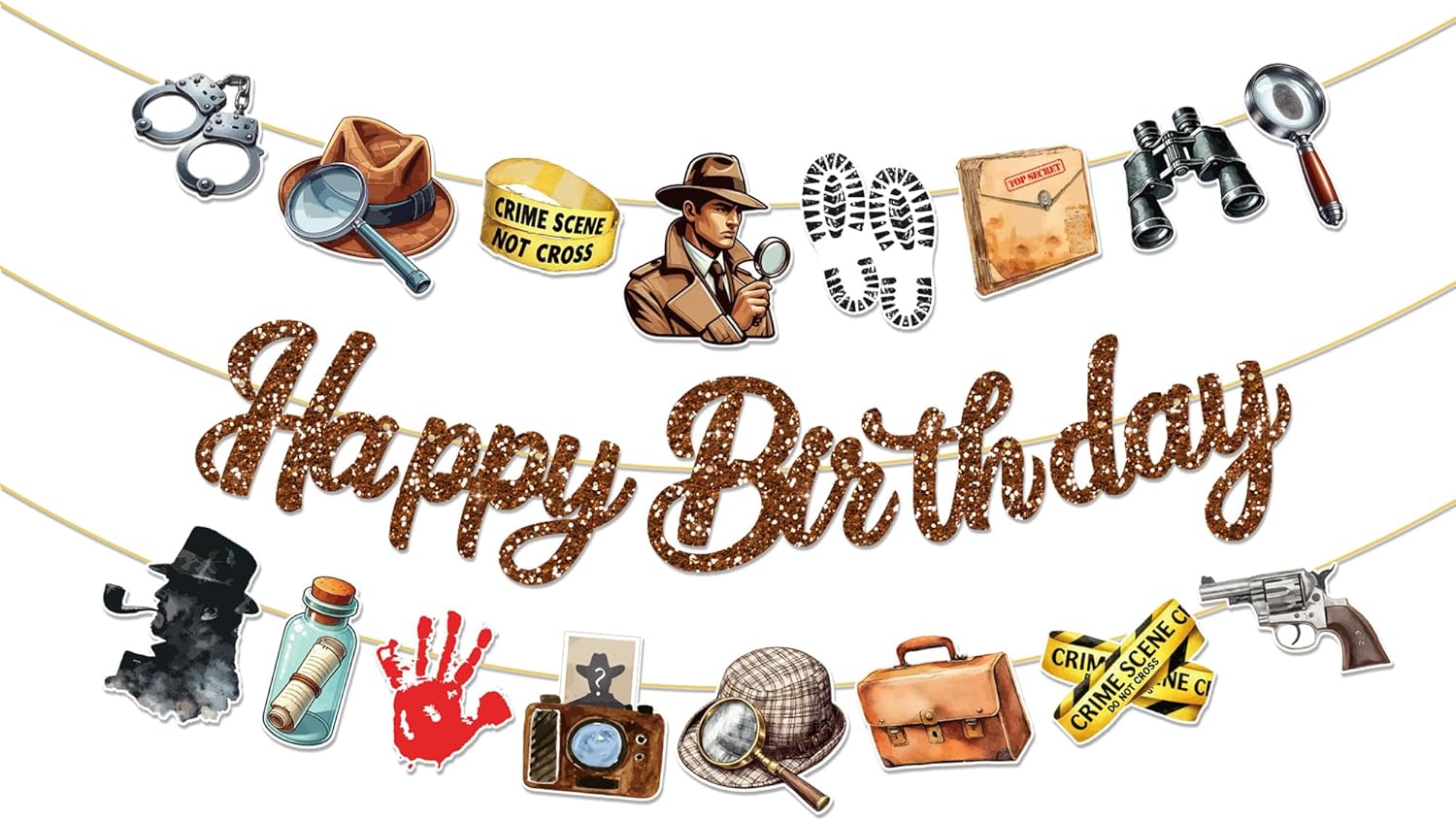 CC HOME 3Pcs Detective Happy Birthday Banner Magnifying Glass Camera Party Hanging Banner Detective Theme Birthday Bridal Wedding Baby Shower Boys Girls Kids Home Classroom Party Supplies Decorations - Image 9