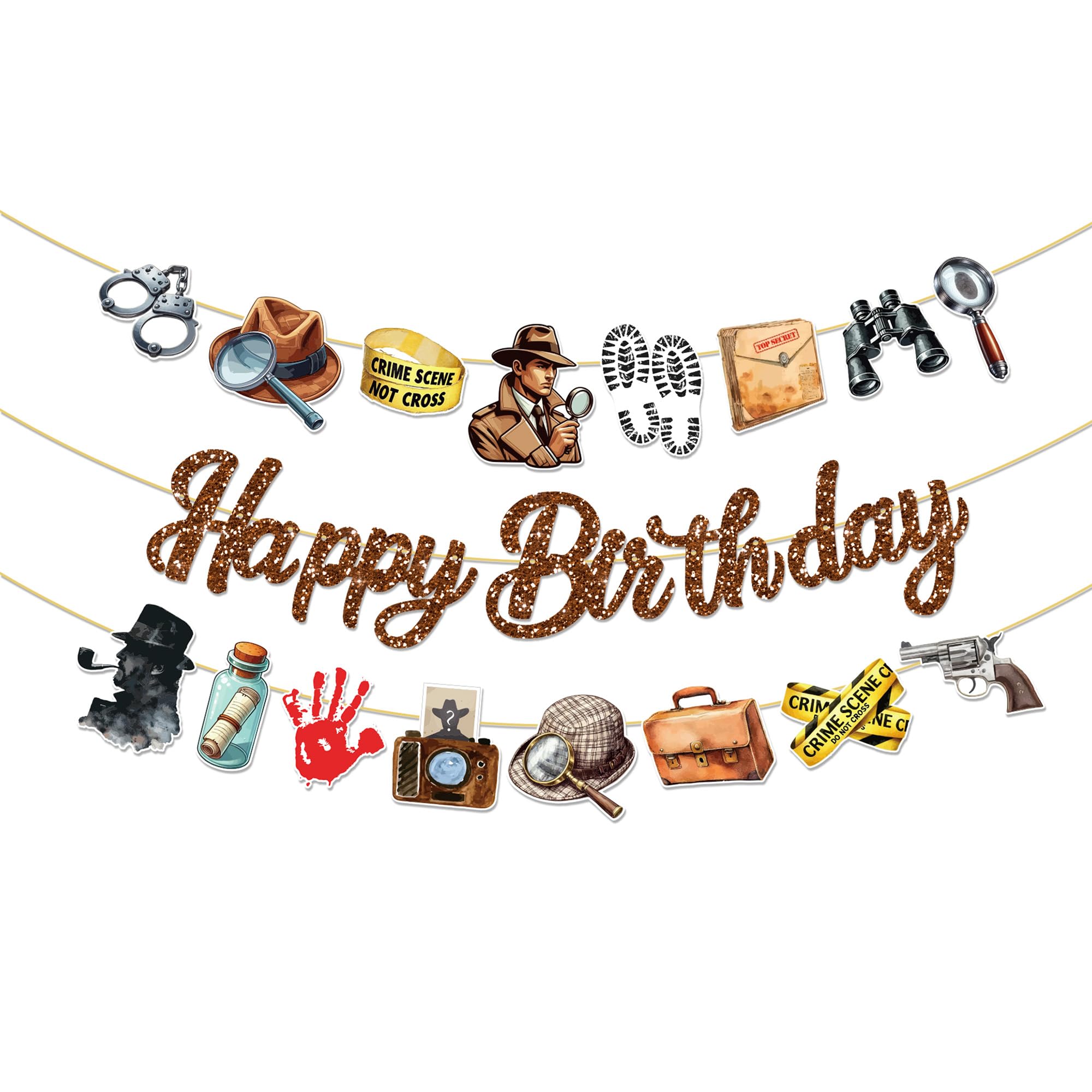 CC HOME 3Pcs Detective Happy Birthday Banner Magnifying Glass Camera Party Hanging Banner Detective Theme Birthday Bridal Wedding Baby Shower Boys Girls Kids Home Classroom Party Supplies Decorations