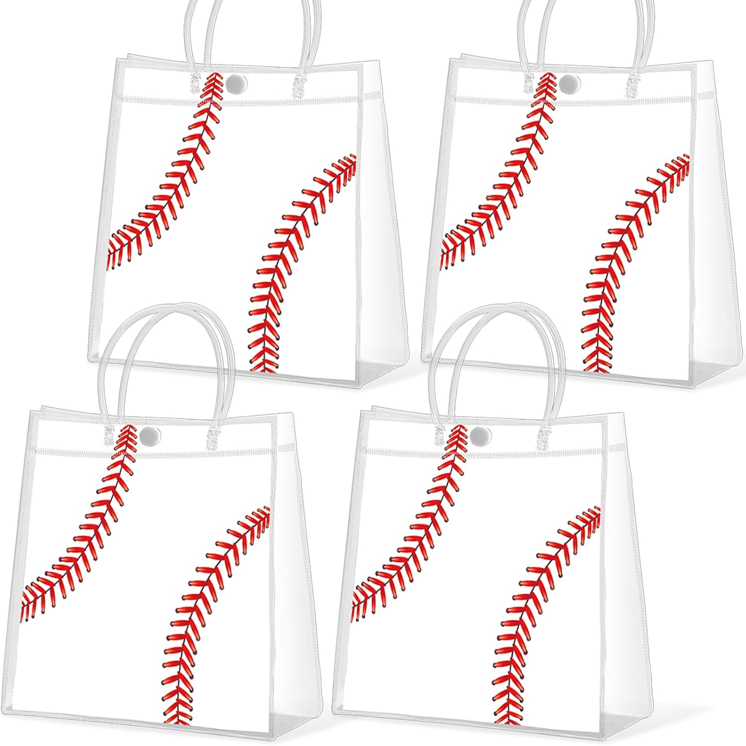 12Pcs Baseball Clear PVC Gift Bags With Handles Bulk Sport Theme Goodie Treat Candy Bags Rugby Team Present Wrap Tote Bag for Boys Birthday Party Favor Baby Shower Decorations Supplies 8 x 8 x 3in