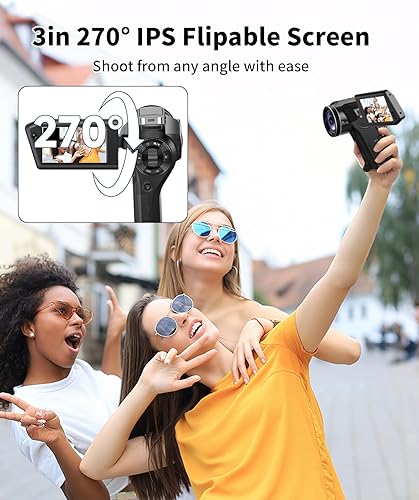 Miniatura 6 de FLATIC Cámara de video 8K, videocámara de 75 MP, cámaras WiFi para vlogging para YouTube, visión nocturna IR de 3 pulgadas, videocámara con pantalla