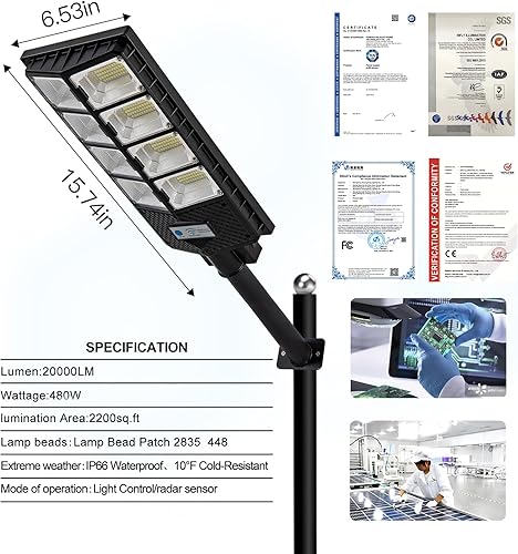 Miniatura 2 de Viruhaka Luces solares para exteriores, 448 luces LED de calle con 20000 lm de alto brillo, luz de inundación de seguridad impermeable IP66, luces