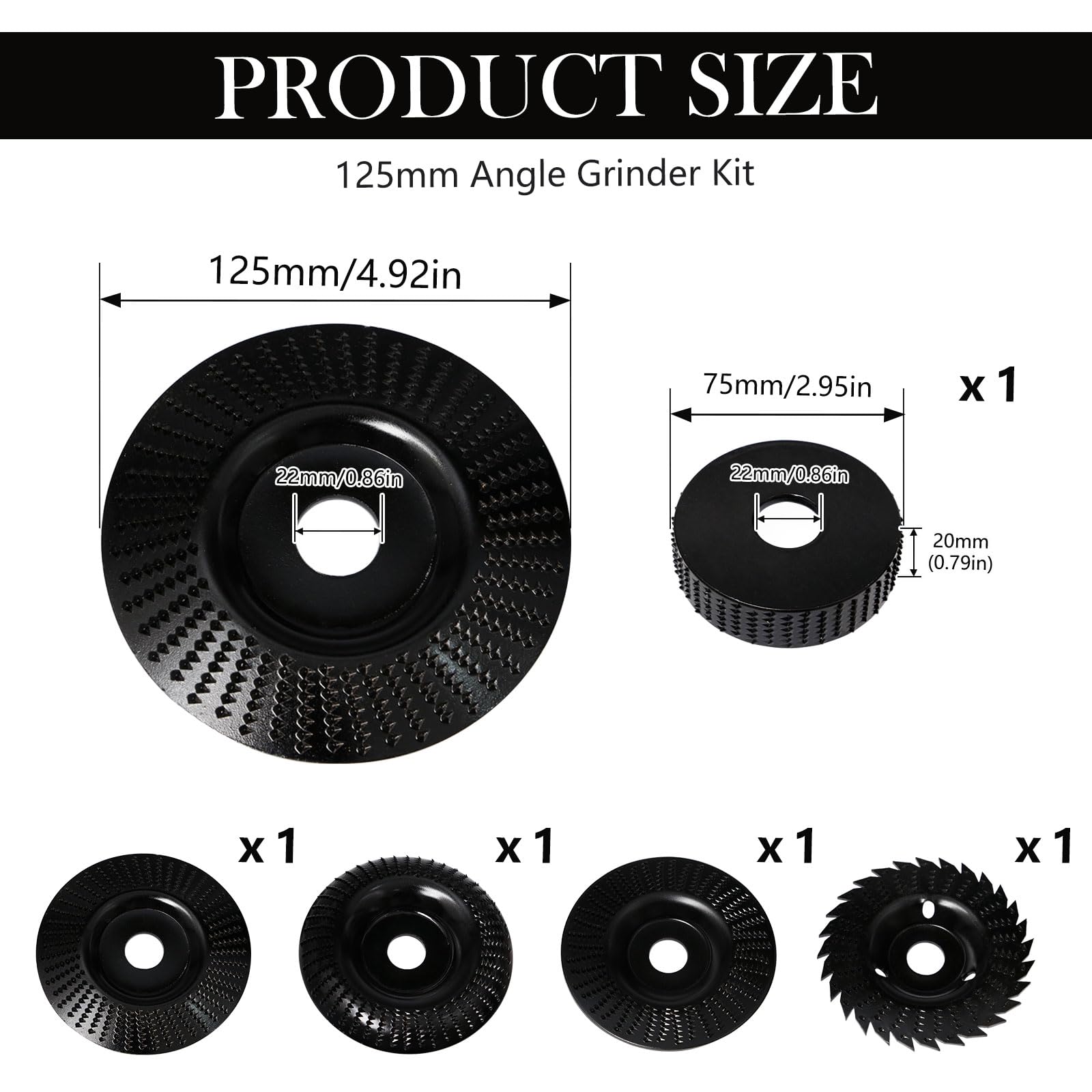 5 Piezas Muela Amoladora Madera Muela Abrasiva, 125mm/75mm Disco Radial Madera Abrasivo, DiáMetro Interior 22,2 mm para Smerigliatrice Angolare Tallar y Desbaste, Negro