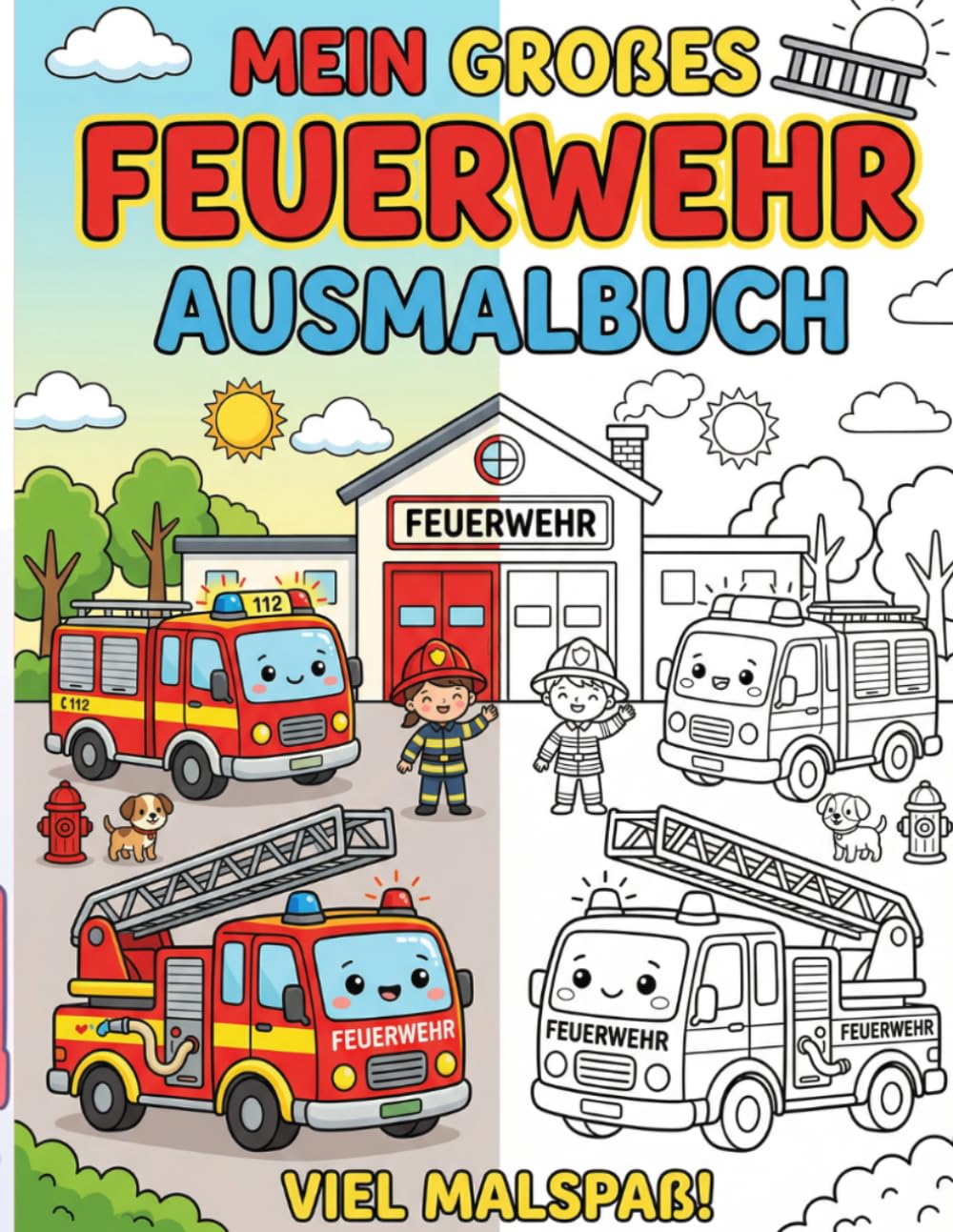 Feuerwehr Ausmalbuch für Kinder ab 3 Jahren: Mit 50 einfachen Motiven rund um Feuerwehr, Einsatzfahrzeuge und Helden im Einsatz