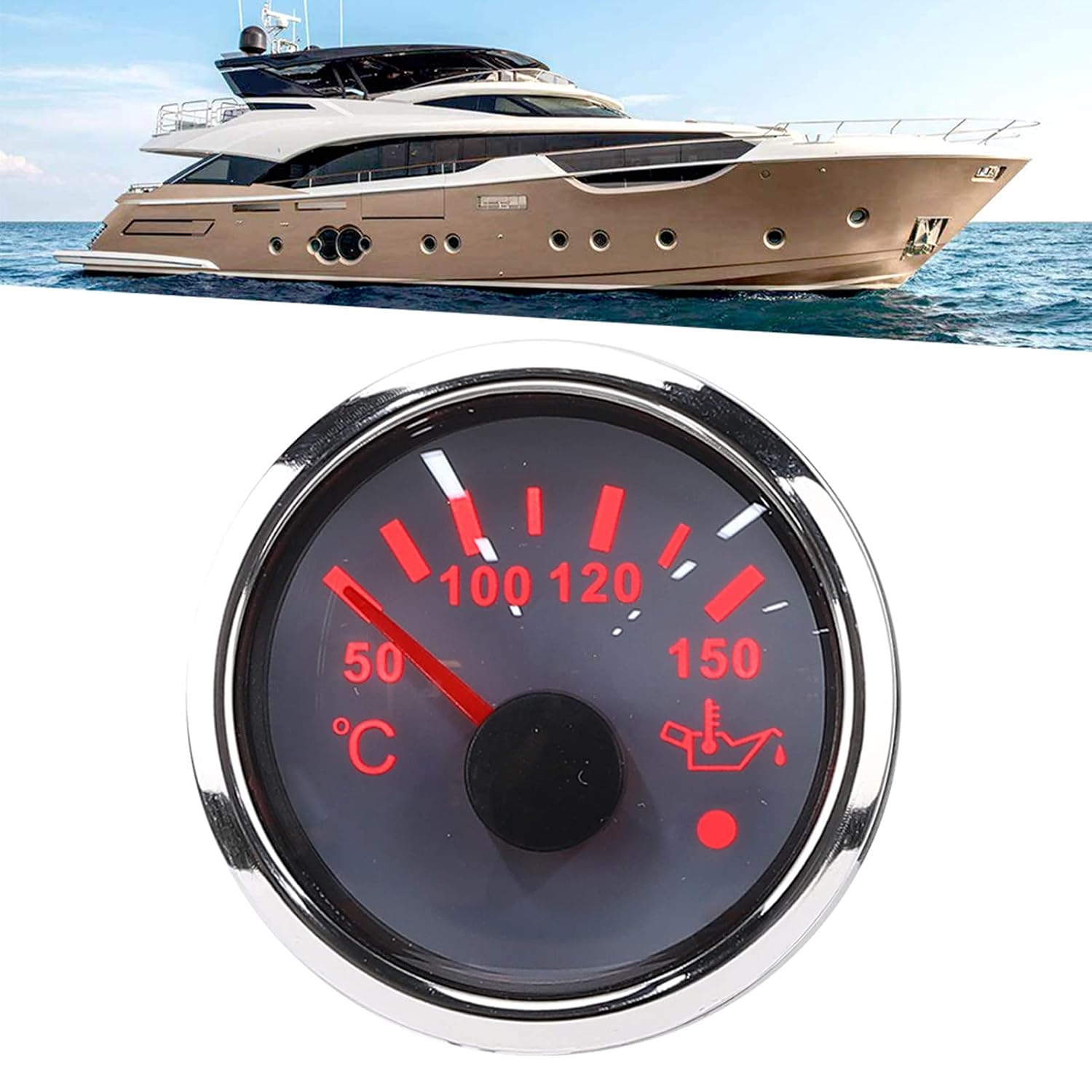 for Oil Temperature Gauge 52mm/2in Intelligent Alarm 316 Stainless Steel for Car Boat (White) Compatibility with