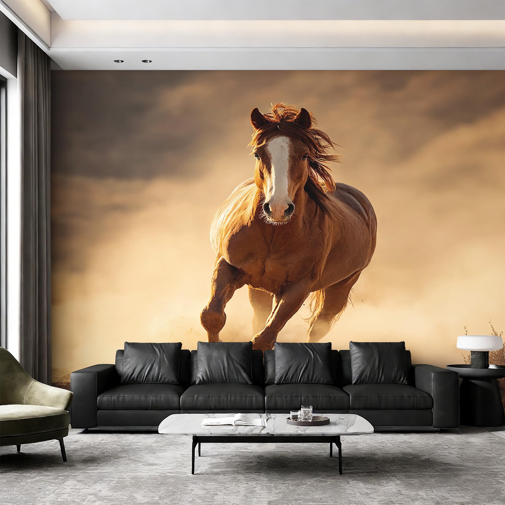 Papier peint cheval fresque murale facile à poser pour rénovation salon