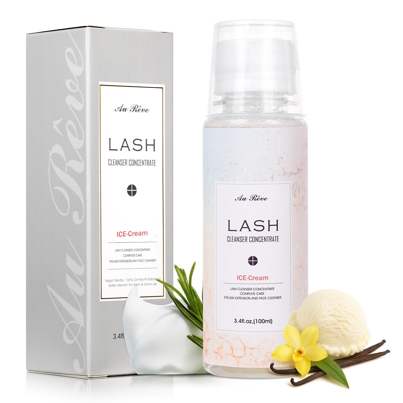AuReve Lash Shampoo Concentrate 100ml Lash Extension Cleanser Oil-Free Eyelash Extension Shampoo with Salon Home Care -Makes 20 Bottles 60ml Eyelash