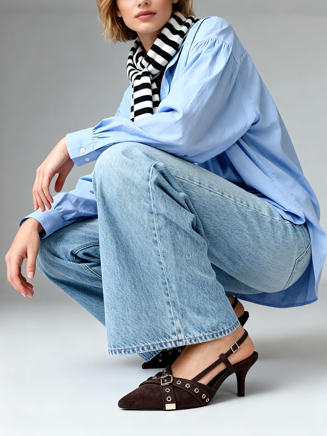 Mostrin Kitten Mules Heels for Women Pointed Closed Toe Heels Vintage Slip on Stiletto Dressy Pumps Shoes - Image 3