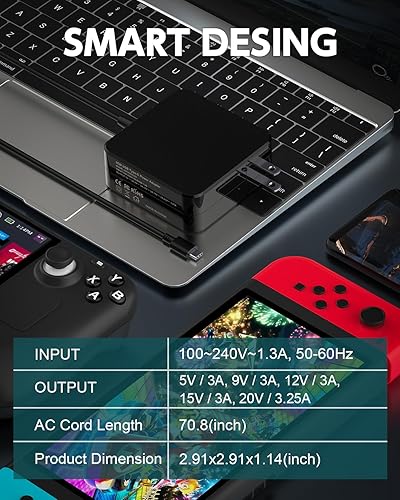 Miniatura 3 de Adaptador de corriente plegable PD de 65 W45 W, cargador rápido USB C para Steam DeckNintendo SwitchSteam Deck TV Dock