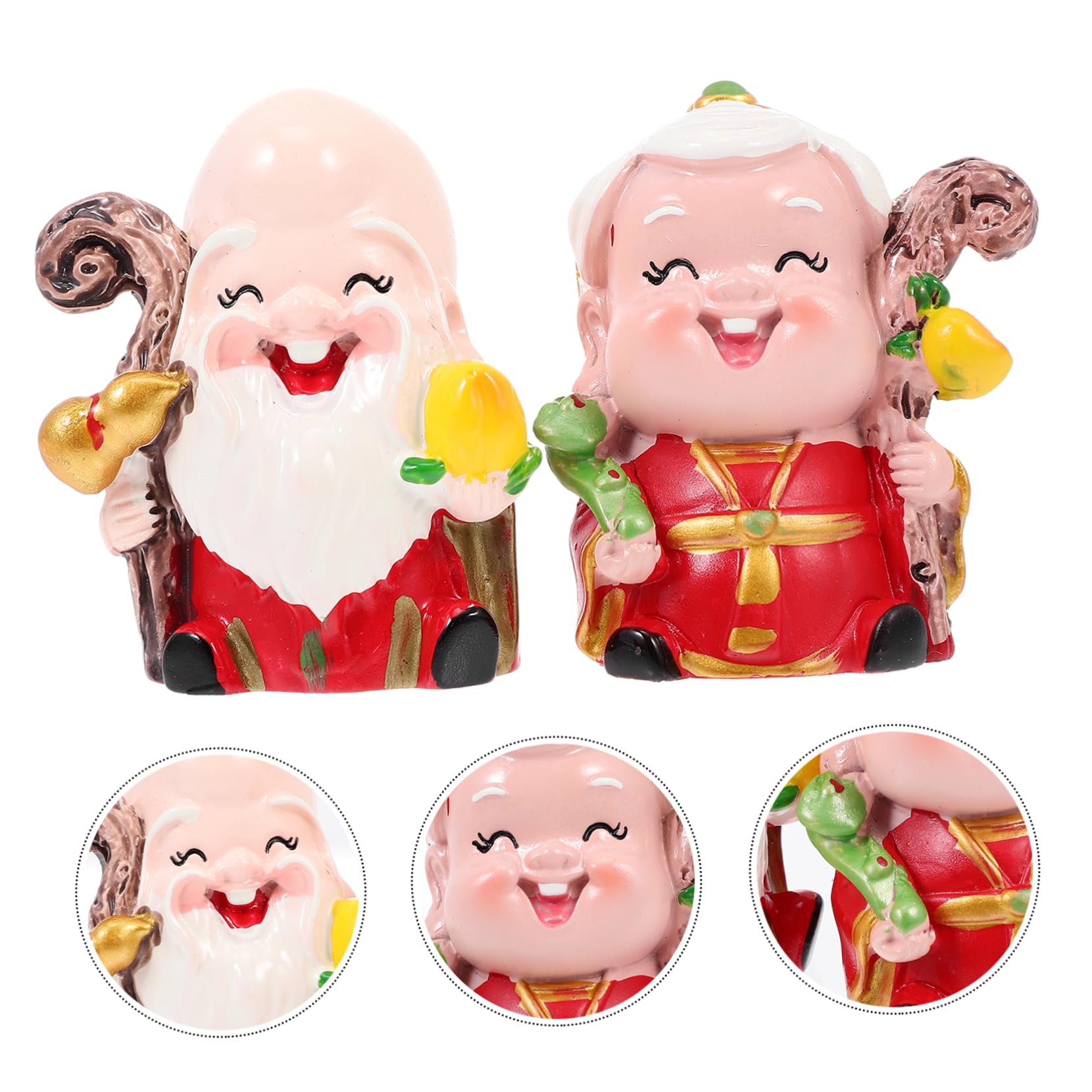 ZXQUEGF 2 szt. Urodziny zabawki dla chłopca Miniatury Figurki Feng Shui Statua Długowieczność Rzeźba Starsza para Ozdoba Bóg długowieczności Figurka Dekoracje samochodowe Vintage Szczęście Statua