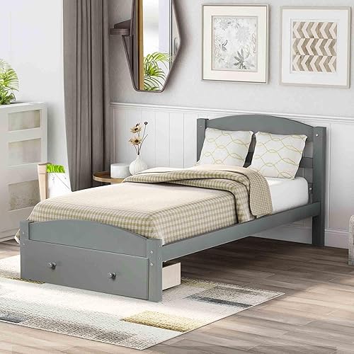 Miniatura 6 de Base de cama individual de plataforma con cajones de almacenamiento, base de cama de plataforma de madera con cabecera para niños, adolescentes y