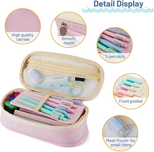 Miniatura 4 de Sonuimy Estuche para lápices de gran capacidad con cremallera, portátil, estética, de gran capacidad, para lápices, oficina, viajes, papelería,