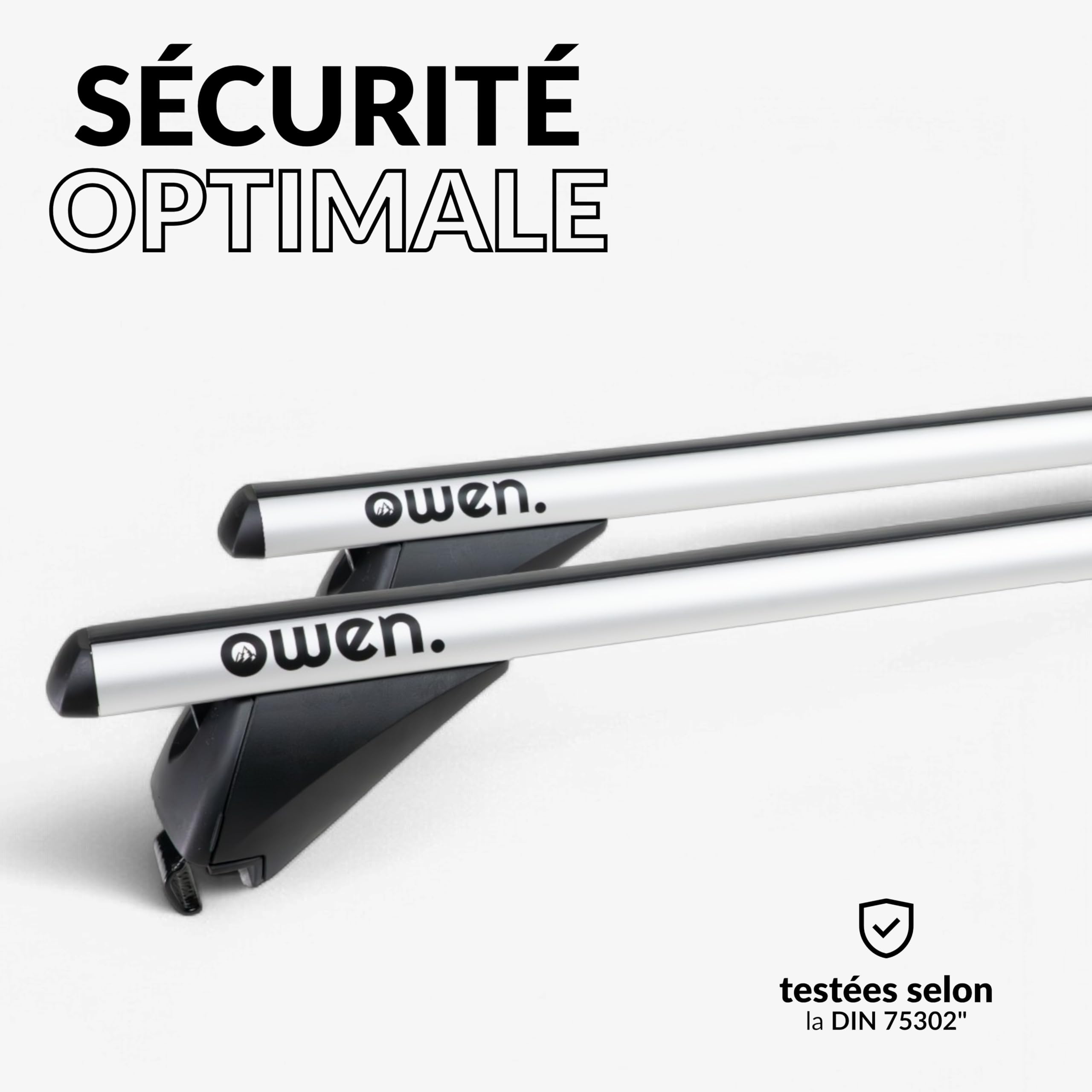 Barres de Toit transversales I Owen 3.0 I Porte Bagage Voiture I Aluminium I 120 cm I Rails fermés I Jusqu'à 90 kg I Universelle I Galerie de Toit
