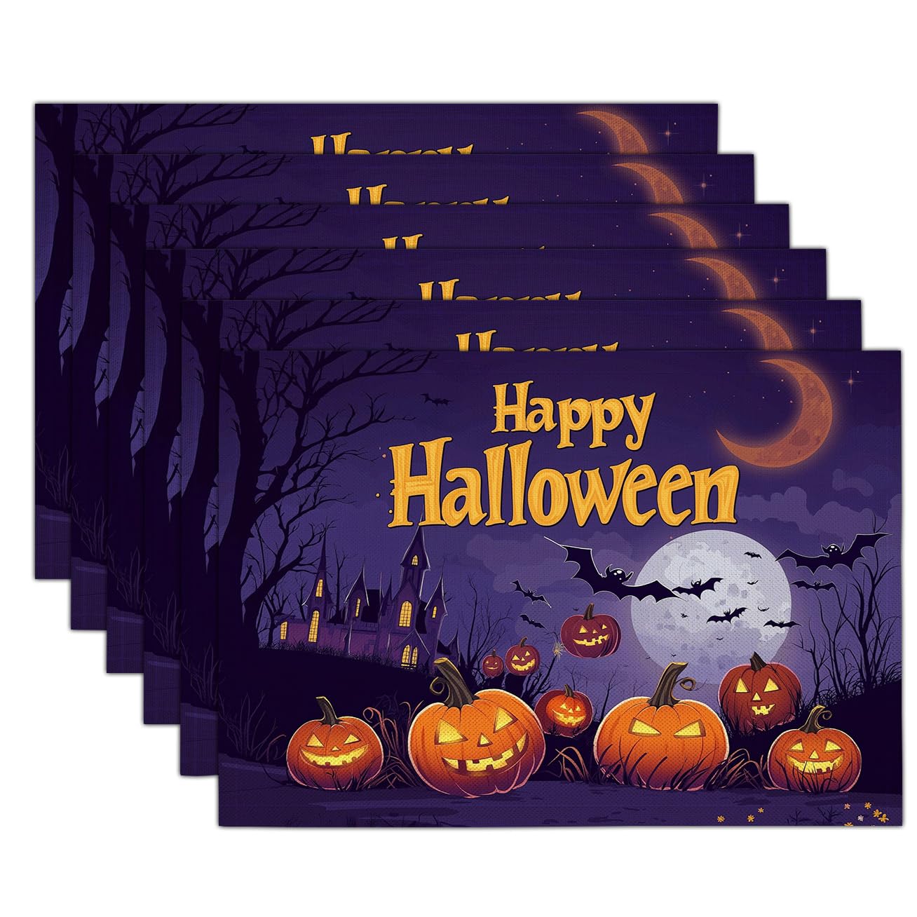 Sets de table Halloween citrouilles magiques sans taches lavables lot de 8