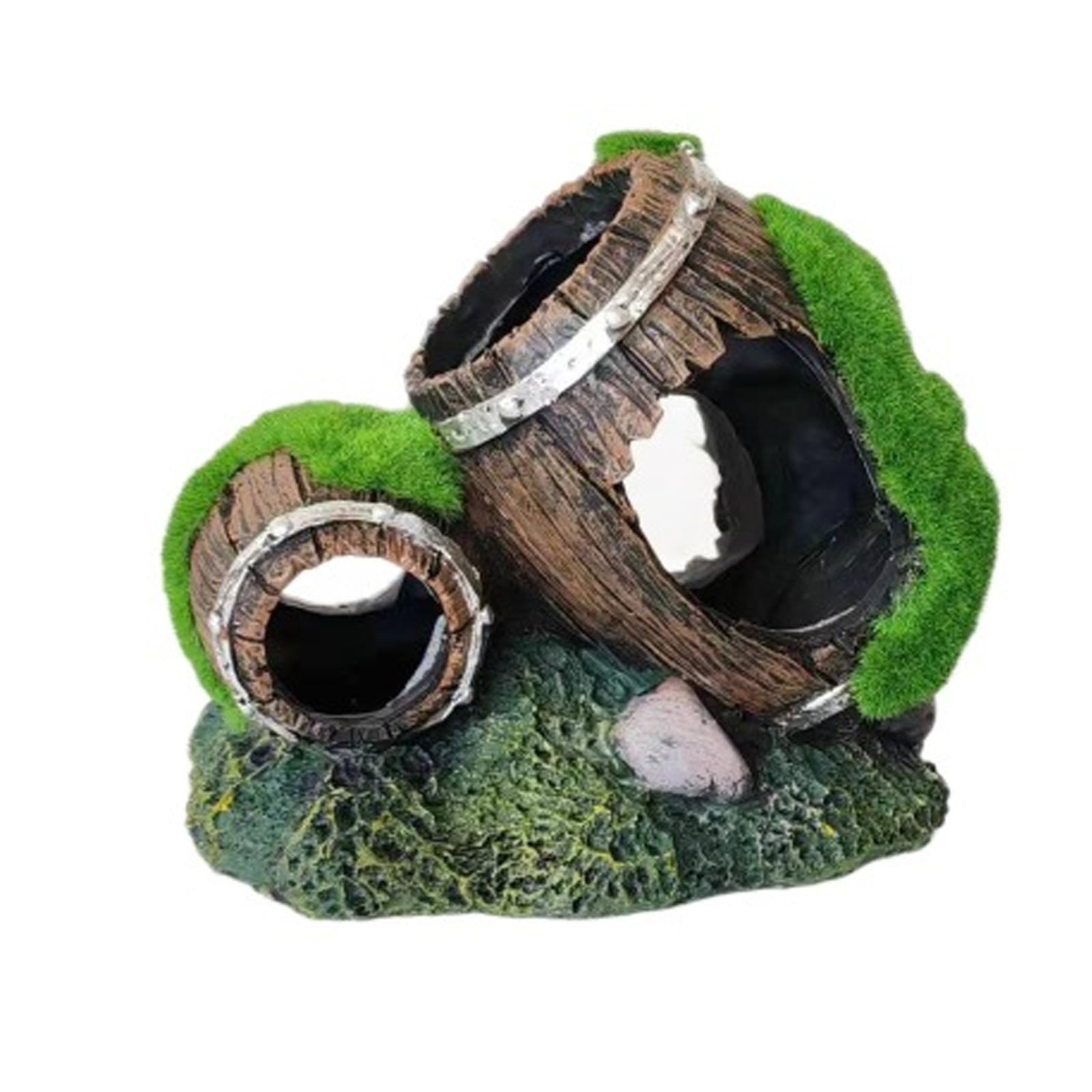 Mllepjdh 2 Caves with Artificial Moss, Fish Shelter for Shrimp Habitats & Aquascaping Aquariums Landscape