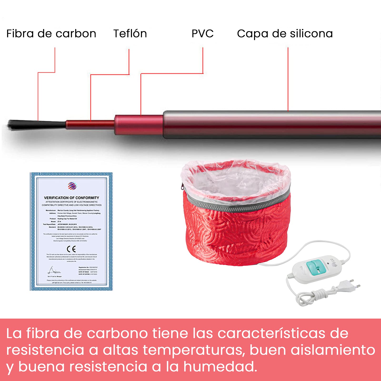 Casquette de soins capillaires,Traitement thermique pour les cheveux électriques,Soins des cheveux à la maison (rouge)