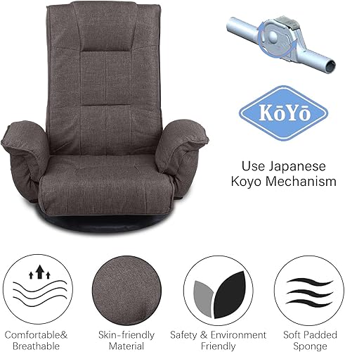 Miniatura 3 de FLOGUOR Silla de juego giratoria 360 con 14 posiciones ajustables, sofá plegable de piso con apoyabrazos, sofá cama de descanso para el hogar y la