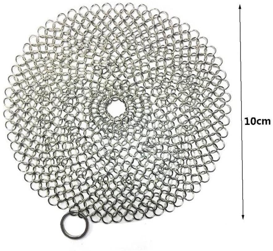 Generic 1Pcs Round Cast Iron Cleaner with Durable Plastic Pan Grill Scrapers Anti-Rust Stainless Steel Chainmail Scrubber Pot Skillets Griddles Woks Cleaning Brush Nice Design