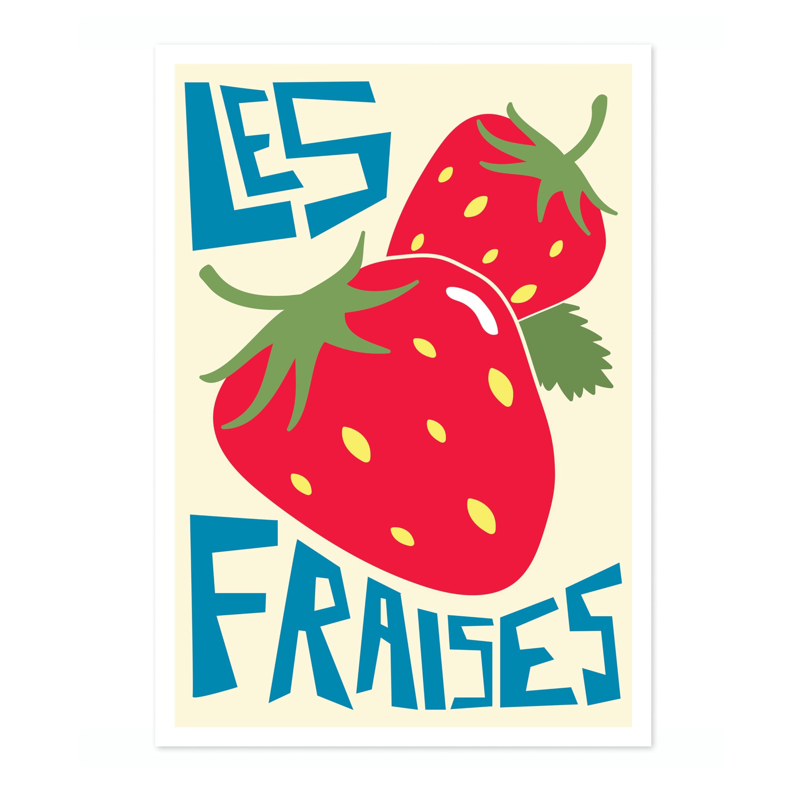 Animato Strawberries Print, Graphic Fruit Poster, Colourful Framed Wall Art, Kitchen Decor, Foodie Gift Idea, Archival Matte