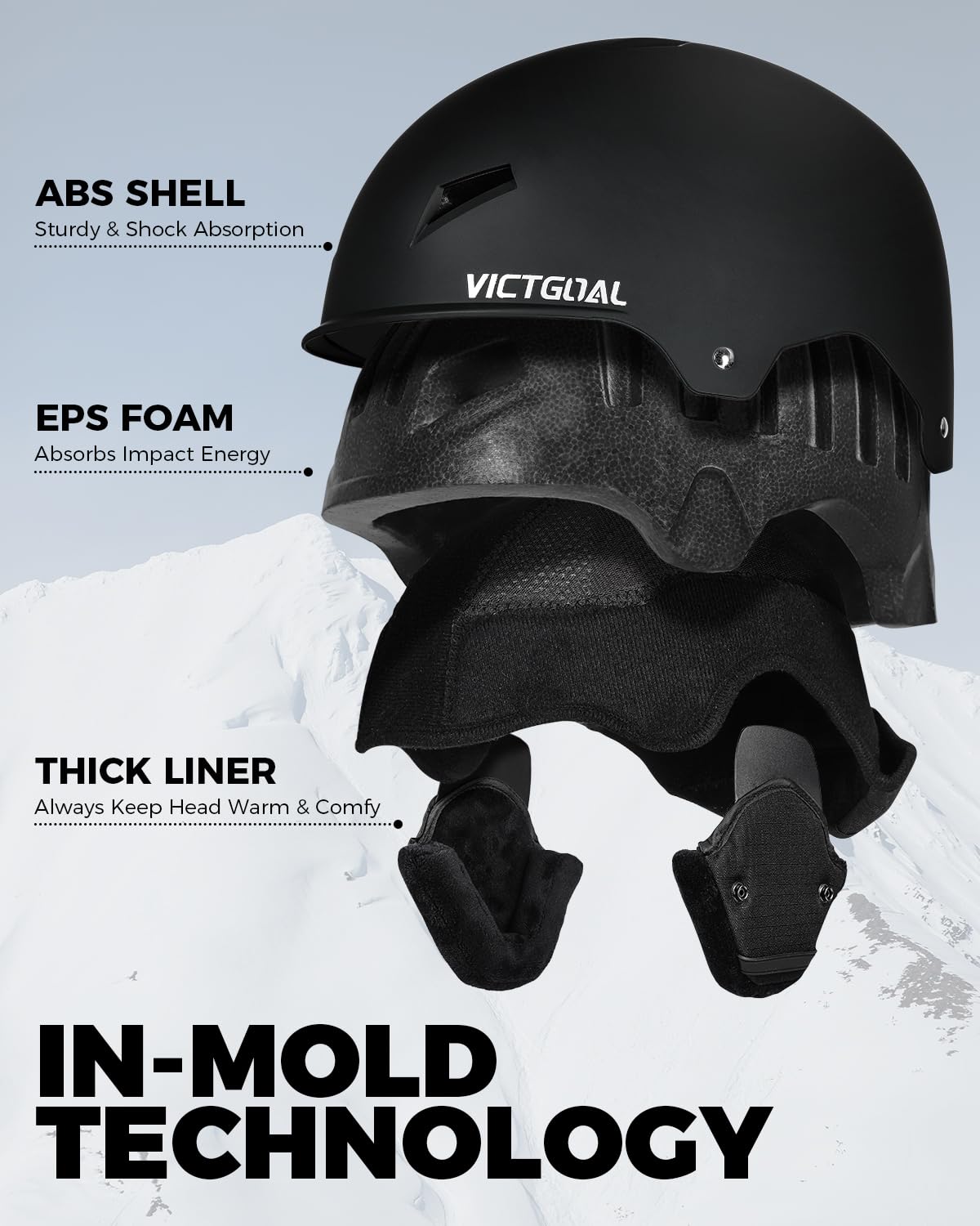 Victgoal Casco da Sci per Uomo Donna, Casco da Snowboard Regolabile di Sicurezza Taglia M/L Buona Ventilazione con Paraorecchie Caldi per Sci Snowboard Sport Invernali